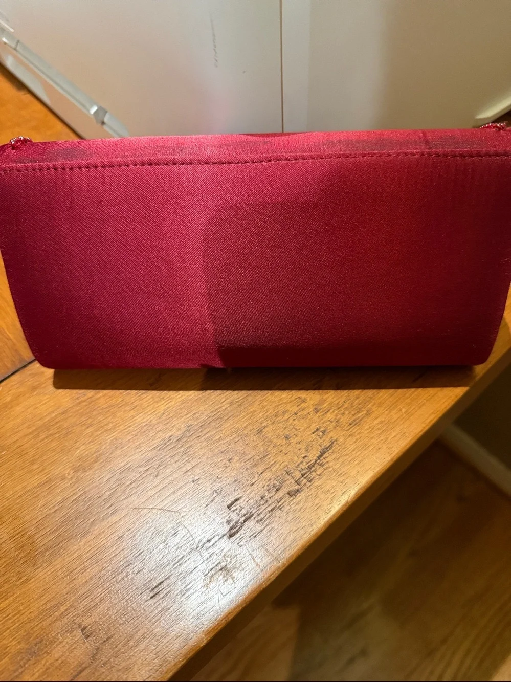 Red Satin Evening Clutch Bag with Beaded Trim